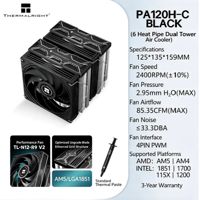 Thermalright PA120H‑C BLACK Du - Air Cooler Cpu recension och pris